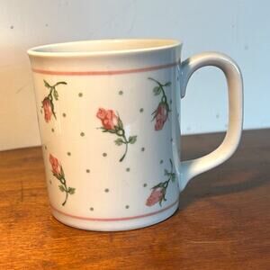 Carson Ceramic Coffee Mug 3.5” White Pink Green Floral Country Decor